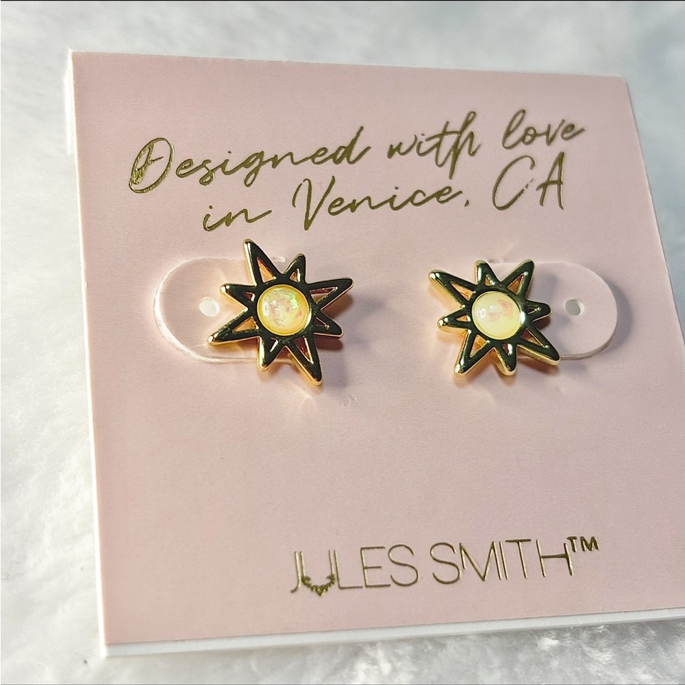 Jules Smith 14K Gold Opal Earrings Inner Goddess New - Picture 2 of 4